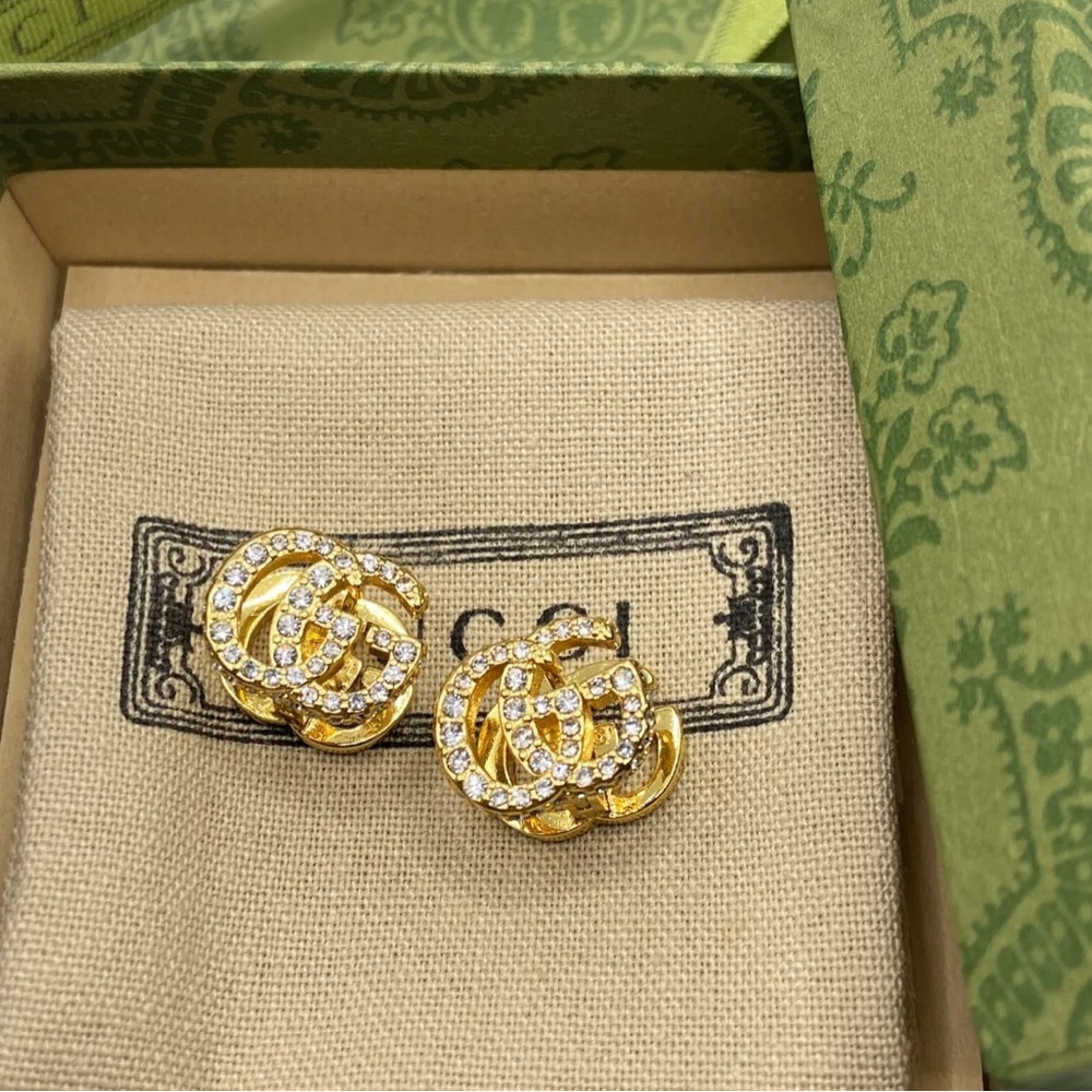 NEW Gucci Gold Crystal Stud Earrings